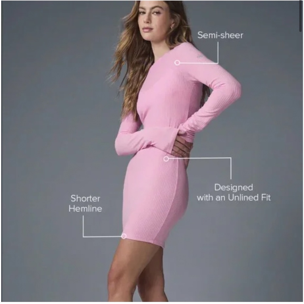 Alo Ribbed Sea Coast Long Sleeve Dress  Sweet Candy Pink Size XS